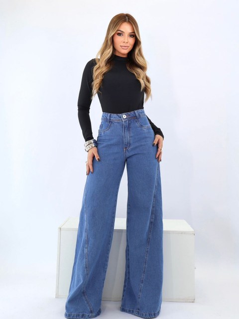 Calça jeans wide leg feminina