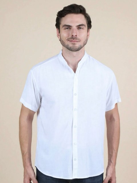 Camisa masculino liso simples com gola careca e com botão Luo