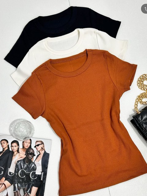 Blusa manga curta ribana algodão