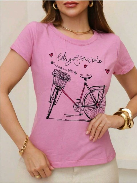Camiseta T shirt feminina de viscolycra manga curta
