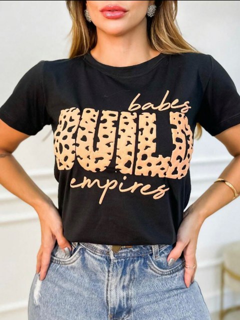 T shirt algodão 100% alto relevo feminina de manga curta