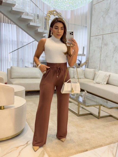 Calça Pantalona Moletinho Cos Alto