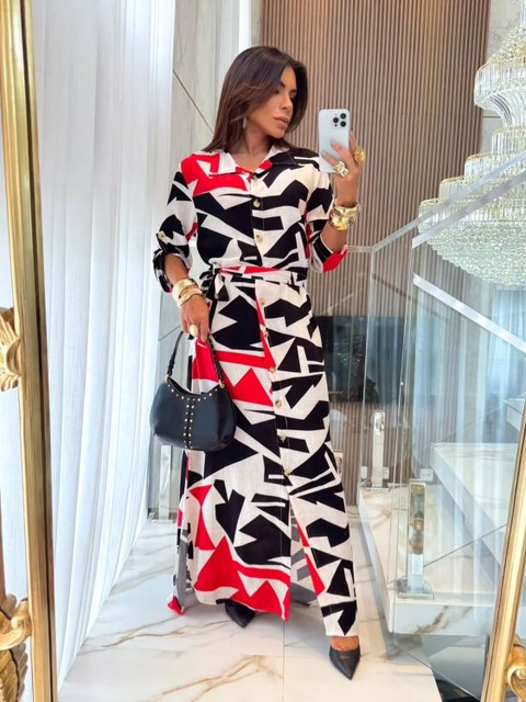 Vestido feminino Chamise longo manga 3/4