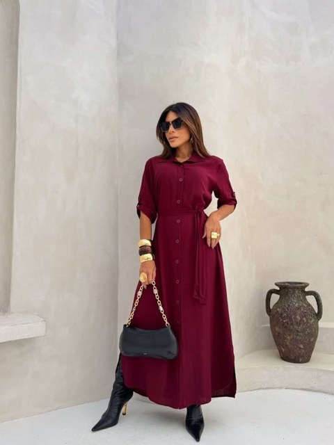 Vestido feminino Chamise longa manga 3/4