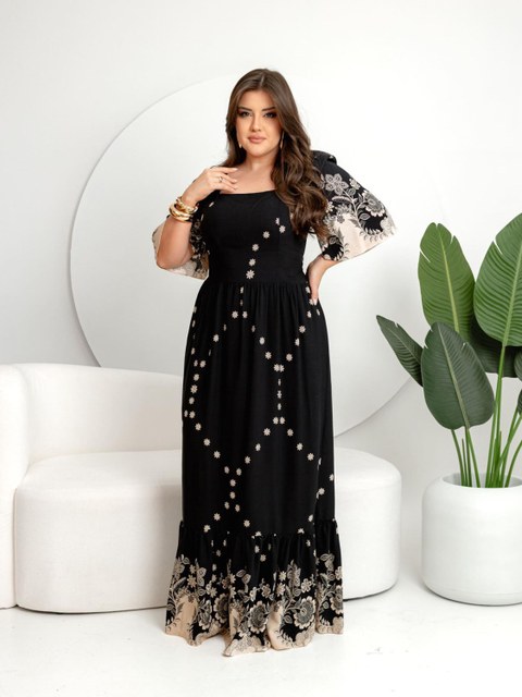 Vestido longo manga 3/4