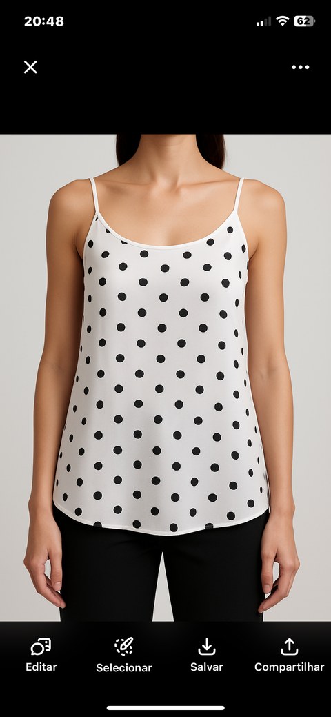 blusa alça viscolinho bolinha