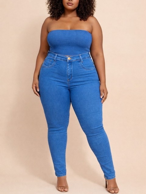 Calça jeans skinny cintura alta com elastano premium