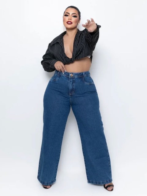 Calça jeans Wide leg Plus size cintura alta