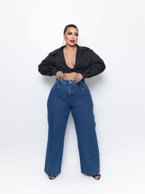 Calça Wide leg jeans 100% algodão  cintura alta linha premium