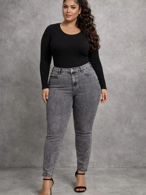 Calça jeans skinny grafite marmorizada com elastano