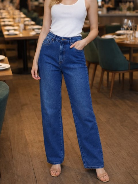 Calça jeans Wide leg com elastano premium