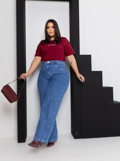 Calça Wide leg jeans 100% algodão  cintura alta linha premium