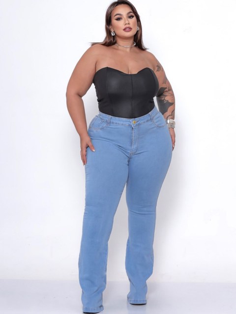 Calça jeans flaer cintura alta com elastano linha premium