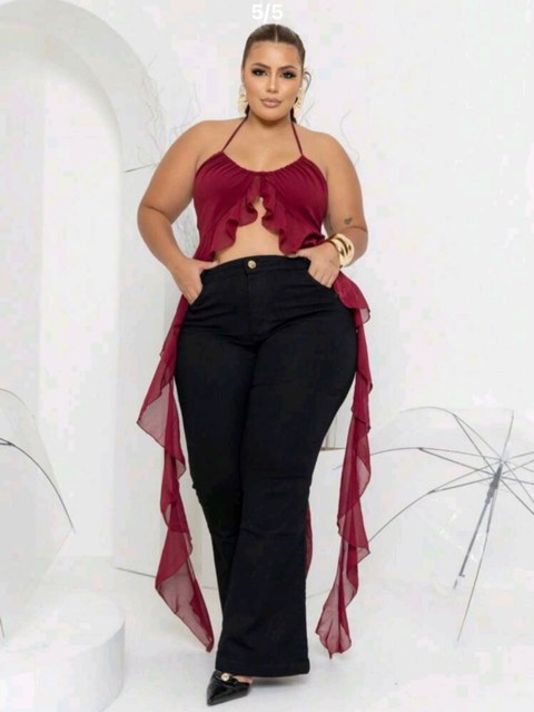 Calça jeans flaer preta cintura alta com elastano premium