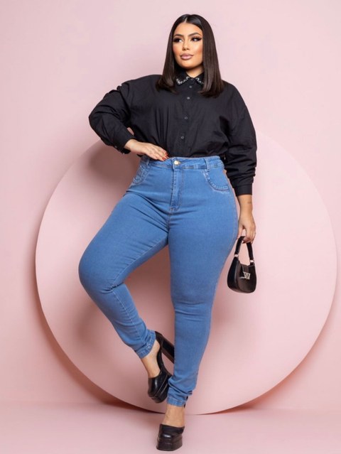 Calça jeans skinny cintura alta com elastano premium