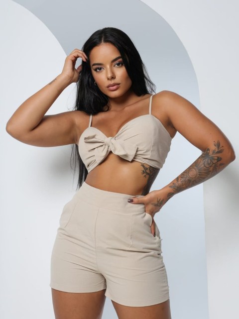 Conjunto Feminino Short E Cropped Laço de Alças Regulaveis