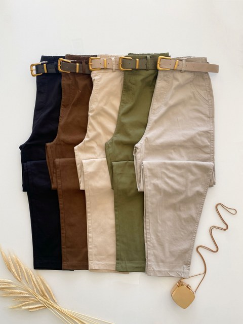 Calça sarja elastano com cinto Isabella moda