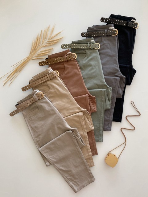 Calça sarja elastano com cinto 2093# Isabella moda