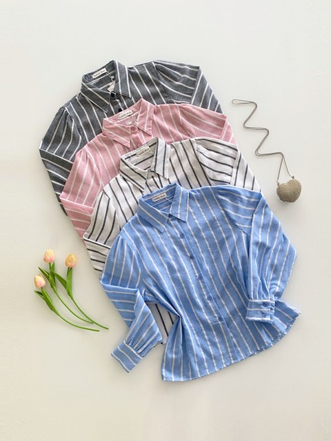 Camisa linho listrada Isabella moda