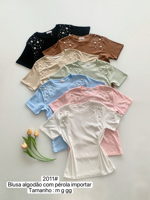 2011# Blusa algodão com pedraria Isabella moda