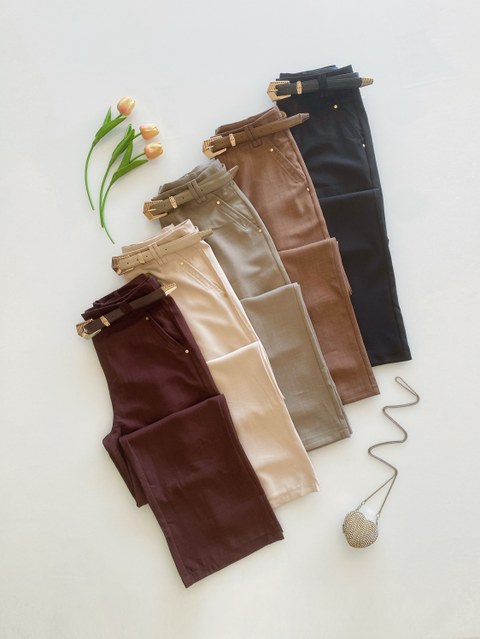Calça pantalona alfaiataria premium com cinto Isabella moda