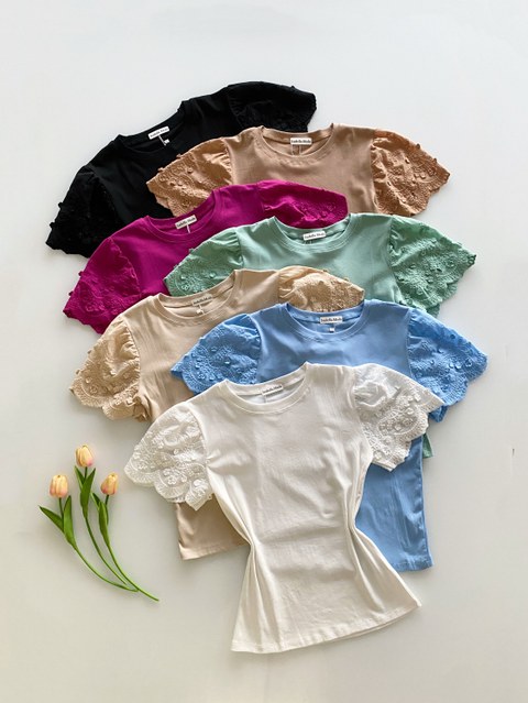5265#Blusa algodão manga com leise Isabella moda