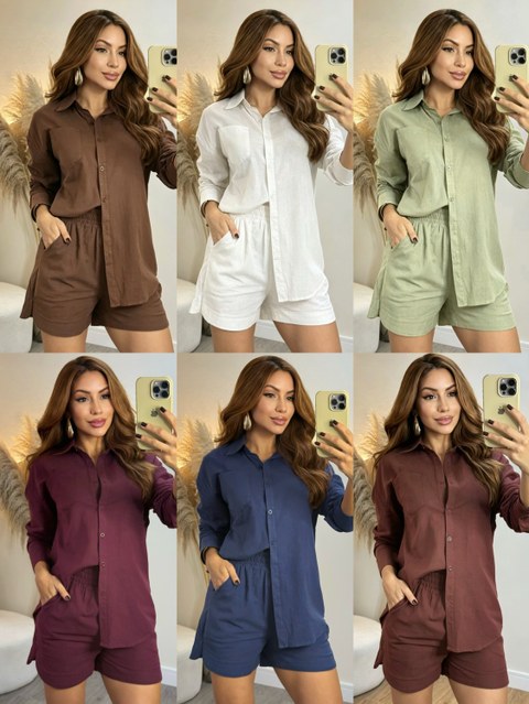 2702# Conjunto linho( Camisa longa + short ) Isabella moda