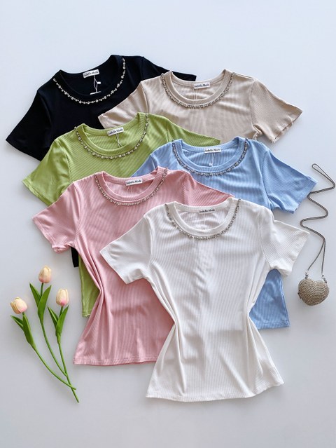 Blusa canelada algodão com pedraria Isabella moda