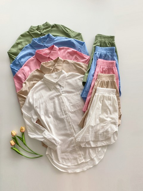 0955# Conjunto linho (camis longa + short com forro )