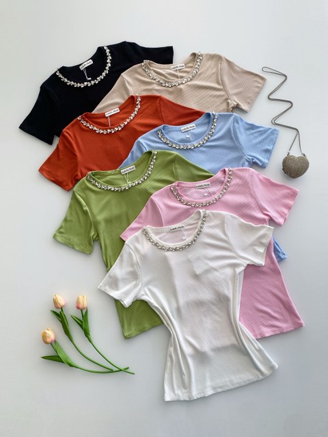 Blusa canelada algodão com pedraria Isabella moda