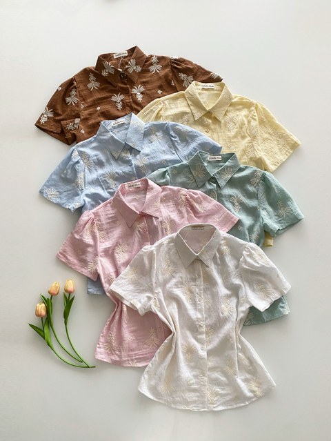 5737# Camisa linho com bordado manga curta Isabella moda