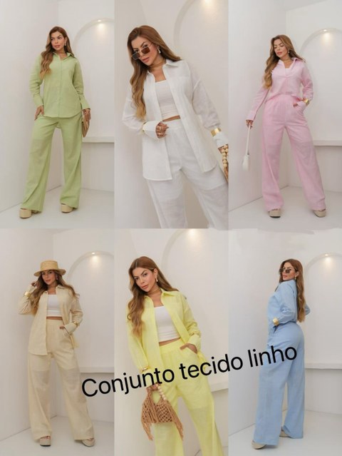 Conjunto linho (camisa+calça pantalona com forro)