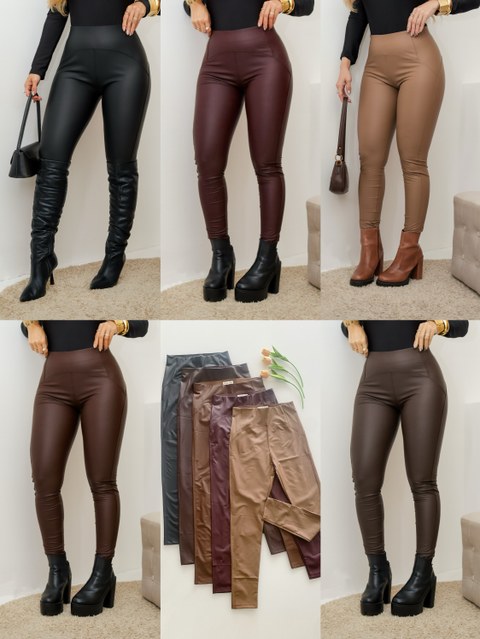 835# Calça legging em couro com flanelada Isabella moda