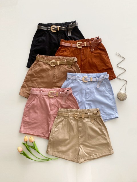 880# Short sarja elastano com cinto Isabella moda