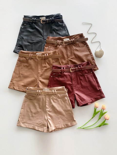 Short resinada elastano com cinto Isabella moda