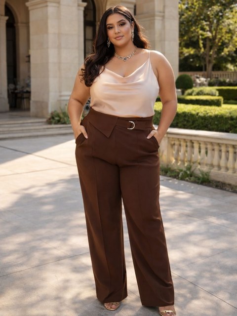 Calça Rebeca Social Plus Size Alfaiataria com Cinto