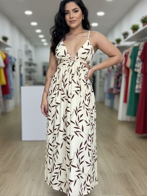 Vestido Estampado Crepe de Seda