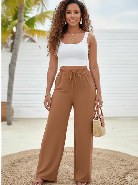 “Calça Duna Pantalona Sem Forro Feminina Cintura Alta M G GG