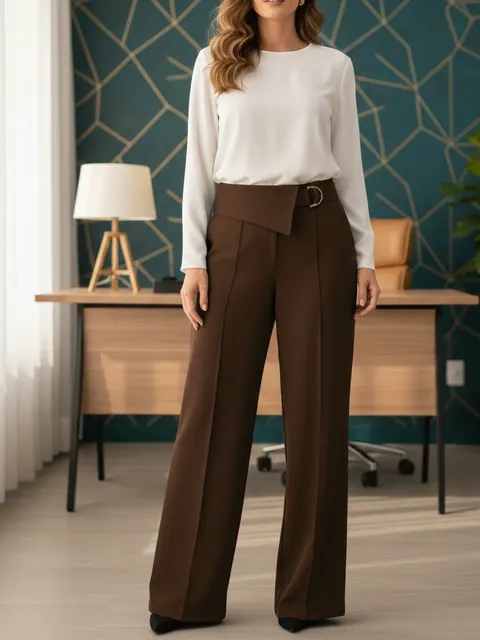 Calça Rebeca Alfaiataria Argola Metálica  Cintura Alta