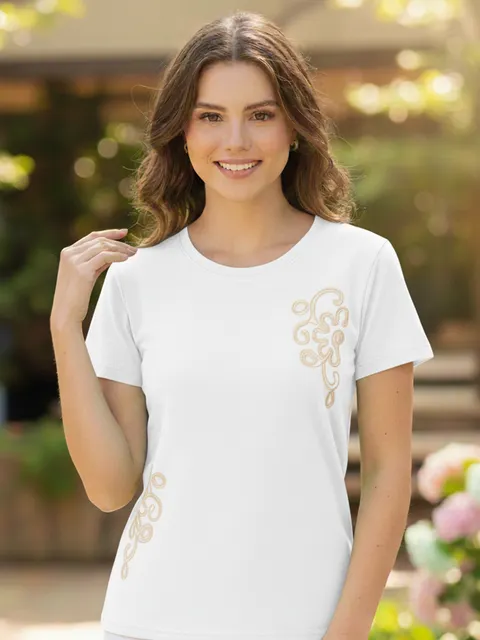 Blusa Importada Cotton Premium com Apliques Bordados LL9203