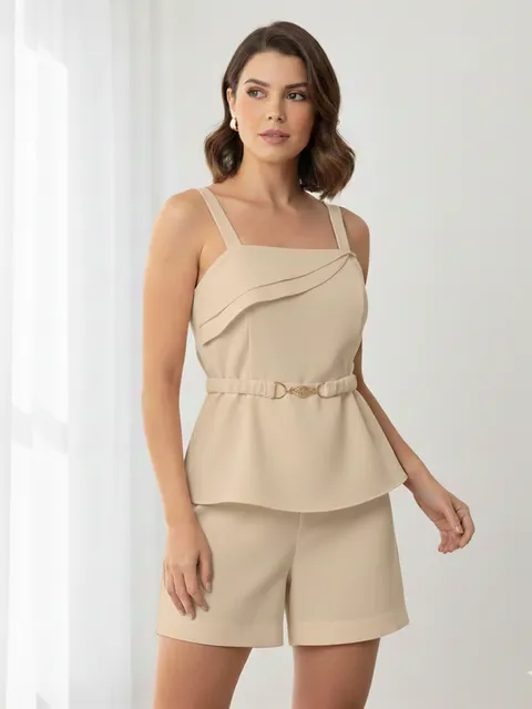 Conjunto Stella Alfaiataria com Blusa Peplum e Short