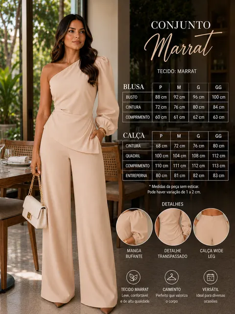 CONJUNTO JADE NO TECIDO MARRANT, DE UM OMBRO SÓ
