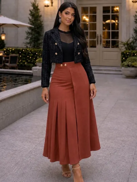 Saia Melina Feminina Midi Plissada na lateral