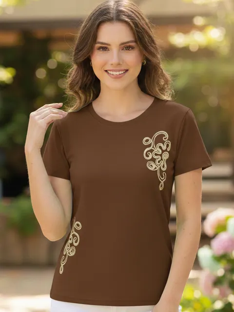 Blusa Importada Cotton Premium com Apliques Bordados LL9203