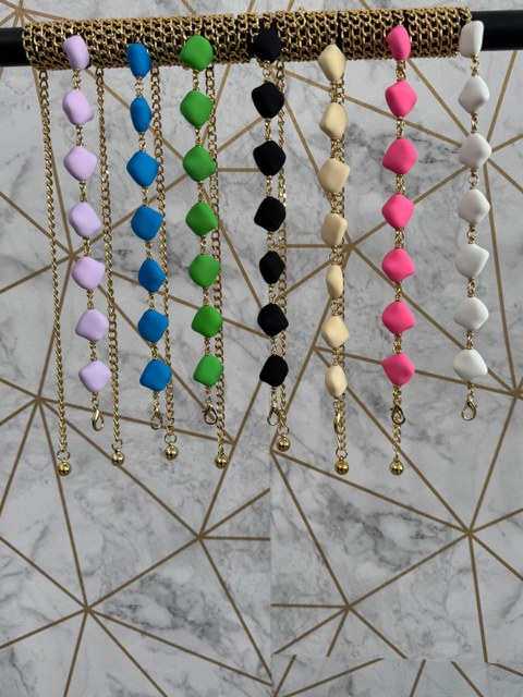 Cinto de Corrente Com Pedras Coloridas Tons Vibrantes