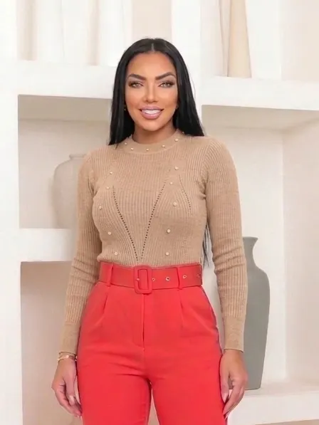 Blusa Feminina Modal Manga Longa com Detalhe Strass Inverno