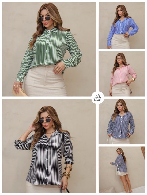 Kit 24 peças de Camisa Listrada Casual Feminina Crepinho