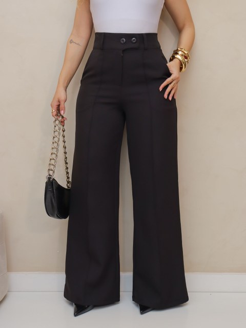 Calça pantalona Alfaiataria linha na frente 2 Botões