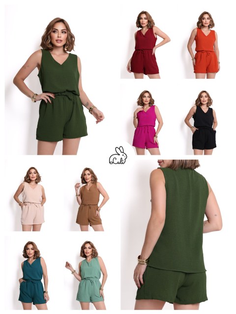 Conjunto feminino regata e short tecido duna básica casual