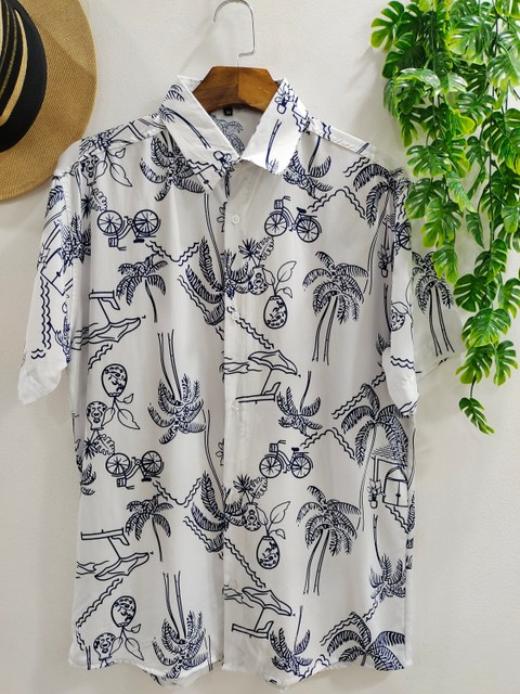 Camisa Floral Havaiana Praia Verão Masculino Manga Curta De Botão Tecido100% Viscose  encolhe um pouquinho